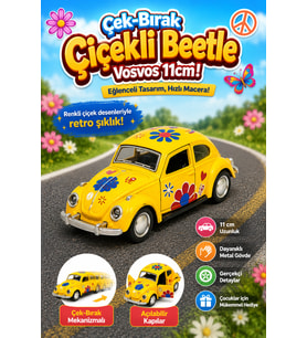 Çiçekli Retro Vosvos Araba 1:38 Ölçek 11 cm Metal Çek Bırak Açılabilir Kapılı Klasik Oyuncak