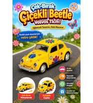Çiçekli Retro Vosvos Araba 1:38 Ölçek 11 cm Metal Çek Bırak Açılabilir Kapılı Klasik Oyuncak