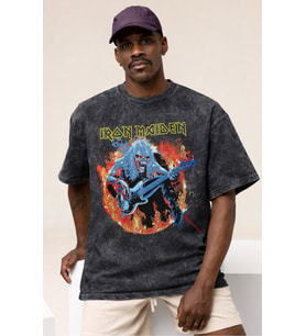 Iron Maiden Rock Metal Müzik Grubu Baskılı Unisex Oversize Vintage Yıkamalı Tişört