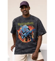 Iron Maiden Rock Metal Müzik Grubu Baskılı Unisex Oversize Vintage Yıkamalı Tişört