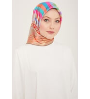 Armine Bej - Pembe Çizgi Desen Tivil İpek Eşarp 9107 - 05