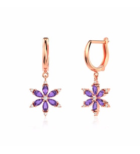 Ametist Taşlı Lotus Çiçeği Rose Gümüş Küpe