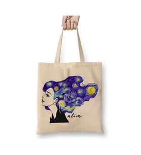 Alive Vincent Van Gogh Bez Çanta Uzun Saplı Alışveriş Çantası Plaj Çantası (Beyaz)