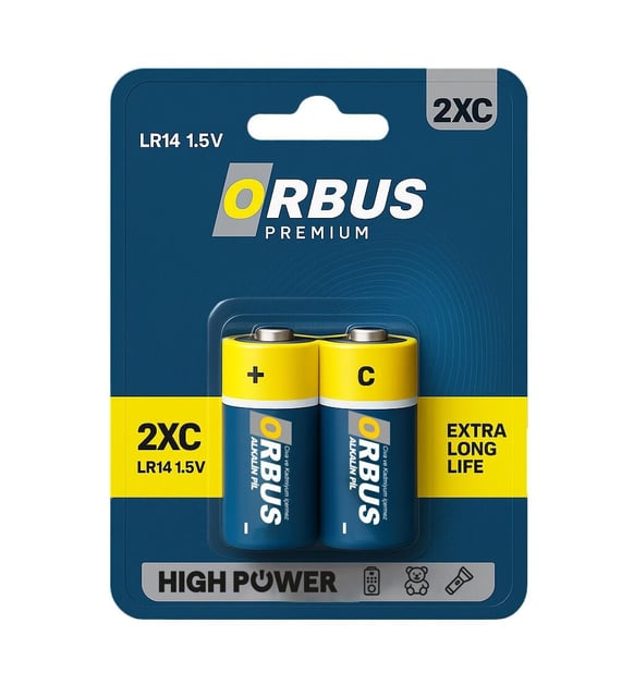 Orbus Premium 2XC LR14 C Tipi 1.5V Alkalin Orta Boy Pil - 1 Paket (2'li Blister)