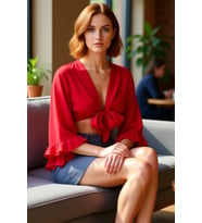 Kadın V Yaka İspanyol Kol Super Crop Dokuma Beachwear Bluz İle Şık Ve Ferah Bir Yaz Kombini