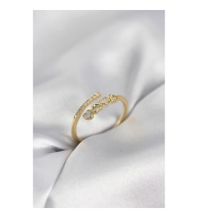 Mey İthalat® Gold Renk Zirkon Taşlı Minimal Kalp Model Kadın Yüzük
