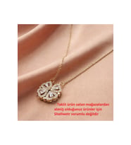 Sheeny Yonca Kolye Mıknatıslı Kalp Detaylı Altın Kaplama Şans & Aşk Simgesi