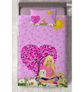 MEKTA HOME BEBEK VE ÇOCUK ODASI Barbie ve Kalp Desenli Yatak Örtüsü