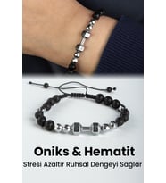 Hematit Doğal Taş Mat Silver Dambıl Kesim Makrome Bileklik