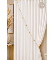 Ekru Krem Kruvaze Perde Tavan Korniş Bağlama Halatı - Gold Detaylı - Perde Süsü - 3 Metre - 1 Adet