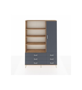 Arges Gardrop 8 Raflı 6 Çekmeceli Tek Kapaklı  132x30x195 Çam-Antrasit