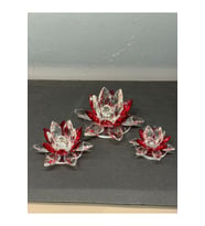 Dekoratif Kristal Cam Üçlü Cam Lotus Mumluk Kırmızı