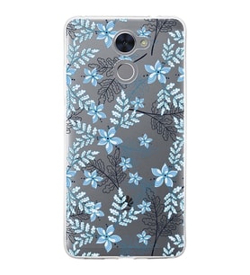 Huawei Y7 Prime Uyumlu Kapak Floral Mavi Tasarımlı Şeffaf Silikon Kılıf