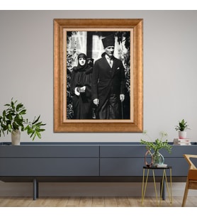 Altın Varaklı Çerçeveli Paspartulu Atatürk Tablo TR0665 (Gold)