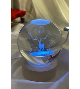 3D Led Işık Cam Küre Çok Işıklı Ahşap Geyik 7 cm (Çok Renkli)