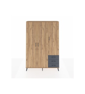 Arges Dolap 6 Raflı 3 Çekmeceli Tek Askılı 132x30x195 Çam-Çam/Antrasit
