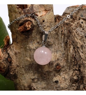 Pembe Kuvars Çelik Taşı Kolye - 10 mm