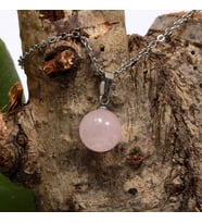 Pembe Kuvars Çelik Taşı Kolye - 10 mm