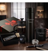 Premium İsme Özel Erkek Kadın Lüks Hediye Seti - Dereceli Termos, Kupa Bardak, French Press, Usb Şarjlı Çakmak , Defter, Kalem - Hemen Kargo