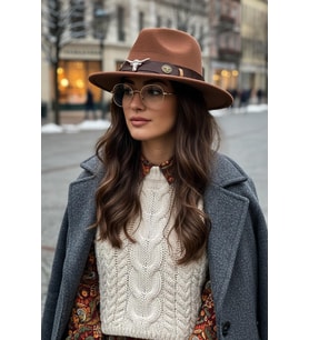 Deri Şeritli Boğa Figürlü Camel Fedora Şapka