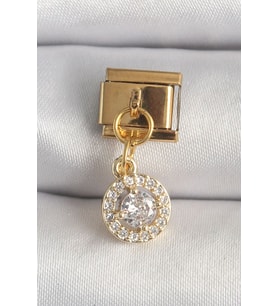 316L Çelik Gold Renk Sallantı Daire Zirkon Taşlı Nomination Charm TJ-BC1342