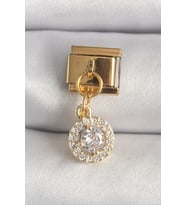 316L Çelik Gold Renk Sallantı Daire Zirkon Taşlı Nomination Charm TJ-BC1342