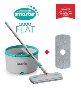 SMARTER Aqua Flat + Yedek Temiz Ve Kirli Suyu Ayırma Özelliği Otomatik Temizlik Seti Tablet Mop Paspas (Gri)