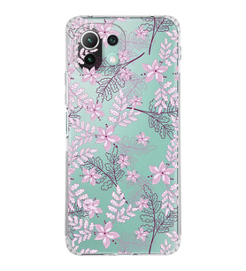 Xiaomi  Mi 11 Lite  Kamera Korumalı Kapak Floral Pudra Tasarımlı Şeffaf  Kılıf