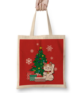 Lucky Cat Around The Christmas Tree Bez Çanta Uzun Saplı