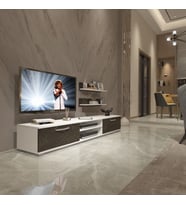 Decoraktiv Eko 4 Mdf Dvd Tv Ünitesi Tv Sehpası - Beyaz Siyah Mermer (Beyaz - Siyah Mermer)
