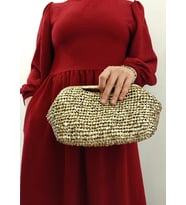 Metalik Gold Parlak Gece Çantası , El Yapımı Dore Clutch,  Metalik Burslu El Çantaları