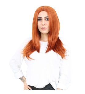 Kahkülsüz Fiber Sen Orta Boy Düz Peruk / Bakır