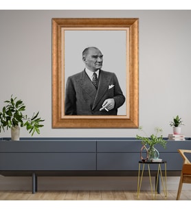 Altın Varaklı Çerçeveli Paspartulu Atatürk Tablo DC1060 (Gold)