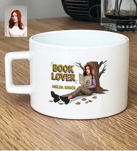Kişiye Özel Karikatürlü Book Lover Lüks Fincan Doğum Günü Hediyesi
