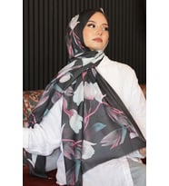 Lale Desen Siyah Pamuk Şal (Standart)