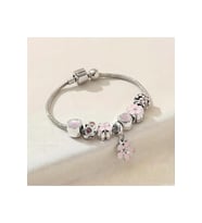 Yeni Tarz , Pembe Crystal Soft Çiçek Aşk , Sevgi Charmlı Bileklik, Ahşap Kutu İçerisinde