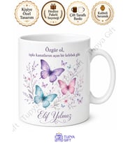 Kelebek Desenli Baskılı Kupa Bardak Hediye Özel Tasarım Porselen Mug