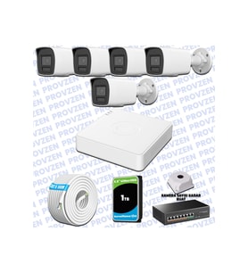 Provzen Hikvision Hibrit IP ColorVu 5 Kameralı Güvenlik Kamerası Mikrofonlu  Olay Anında bildirim