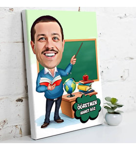 Erkek Öğretmen İçin Karikatürlü Kanvas Tablo
