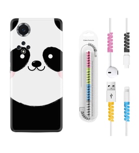 Huawei Nova Y70 Y90 Nova 9 SE  Kılıf Kablo Koruma Spiral Silikon Sevimli Panda 1794