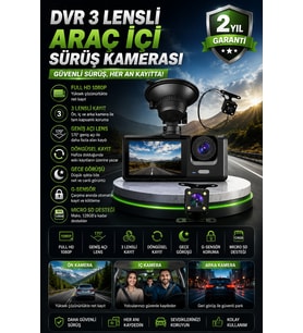 IPS Ekranlı 3 Kameralı Full HD Araç DVR Sistemi