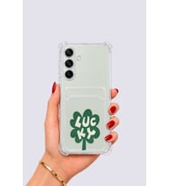Samsung Galaxy S24 Kartlıklı Lucky Yonca Desenli Kılıf