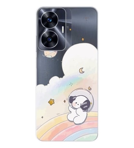 Realme C55 Uyumlu Sevimli Köpek Desenli Şeffaf Telefon Kılıfı