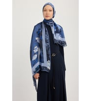 Schaless Gizli Bahçe - Lacivert - Aurora Desenli Janjan Şal - 70x190 Cm (Lila)