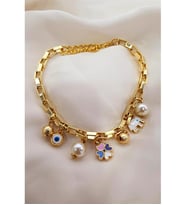 LİLA YONCA FİL NAZAR İNCİ CHARM BİLEKLİK HALHAL GOLD