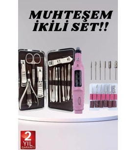 Elektrikli Manikür Pedikür Seti İkili Set 12 Parça Tırnak Bakımı Törpü Protez Çıkarma