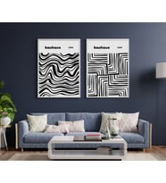 Bauhaus Siyah Çizgiler Duvar Tablosu Çerçeveli 2'li Set Beyaz Renk 21 x 30 Boyut/Ebat (Çok Renkli)
