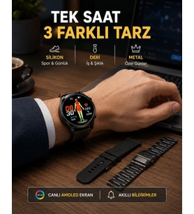 Amoled Ekranlı Akıllı Saat – 3 Kordon Seçenekli, Suya Dayanıklı, Kalp Atış Ve Uyku Takip Özellikli