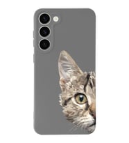 Samsung Galaxy S23 Uyumlu Lansman Kılıf Catface Tasarımlı İçi Kadife Kapak-Gri (Şeffaf)