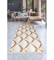 Dijidekor Halı Gold Cool KY7059 Yıkanabilir Saçaklı Kesme İnce Yolluk Kilim Salon Halısı Modelleri